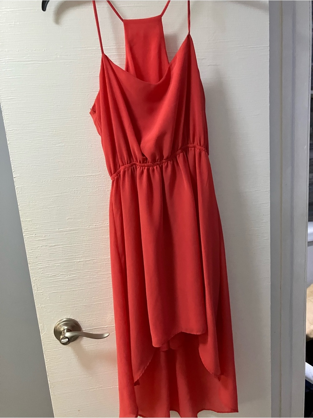Forever 21 Coral Red Cowl-Neck High-Low Spaghetti Strap Dress